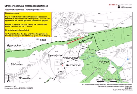 Wichtige Straßensperrung in Oberegg: Walzenhauserstrasse bis 14. Februar gesperrt!