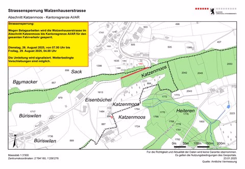 Wichtige Sperrung der Walzenhauserstrasse: Umleitungen ab 26. August!